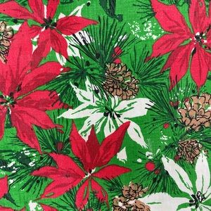 Vintage Christmas Cotton Fabric by Spring Mills 50s 60s Poinsettia 2.33 YARDS